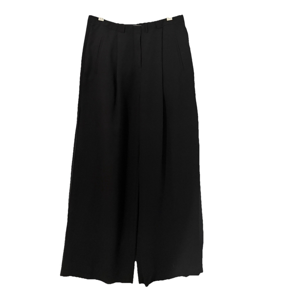 Acne Studios Black Crepe High Rise Wide-Leg Side Slit Sheer Leg Dress Pants | L